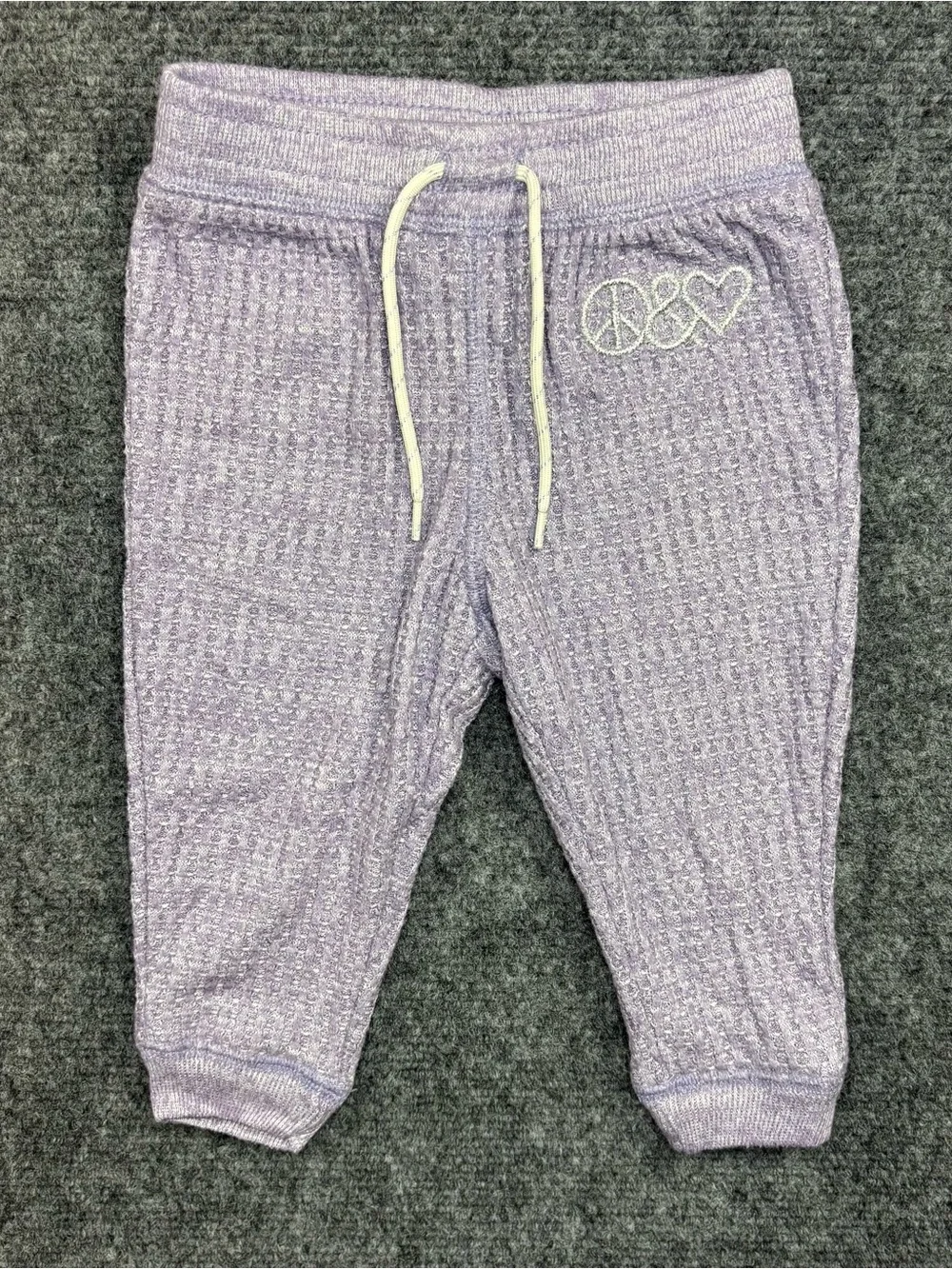 Baby Gap Girls 12-18 Months Purple Waffle Knit Jogger Pants Embroidered Pull On